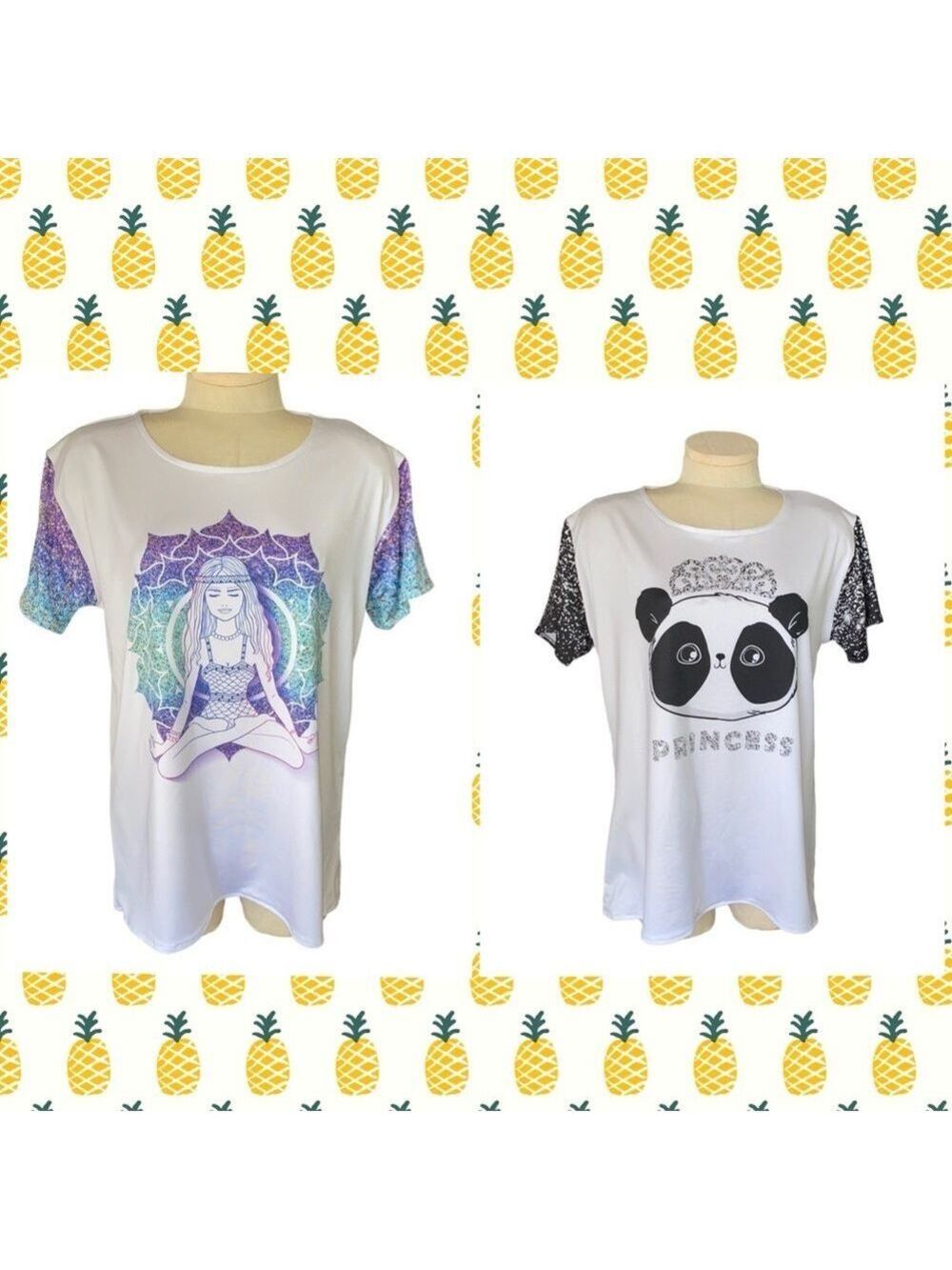 Set Of Two Pineapple Clothing Short Sleeve T-shirt’s Panda And Mandala Sz XL New